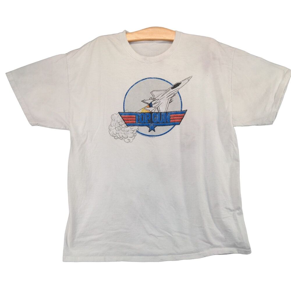 Retro 2021 Top Gun Graphic Print T-Shirt Mens L Short Sleeve White Crew Neck